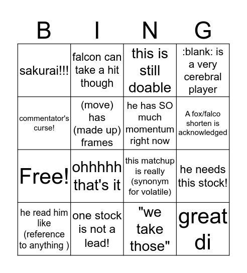 COMMENTATOR'S CURSE Bingo Card