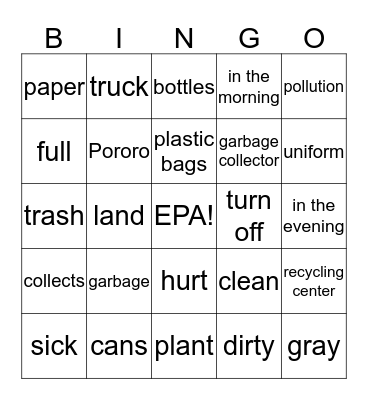 Pollution Vocabulary Bingo Card