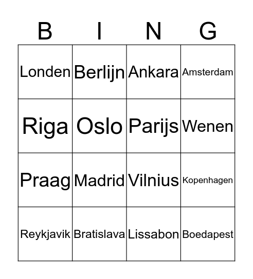 Hoofdsteden bingo Card