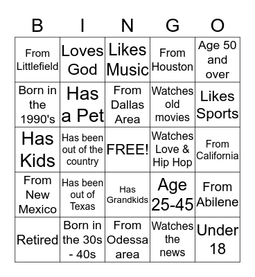 Family Reunion 2013 Bingo Card