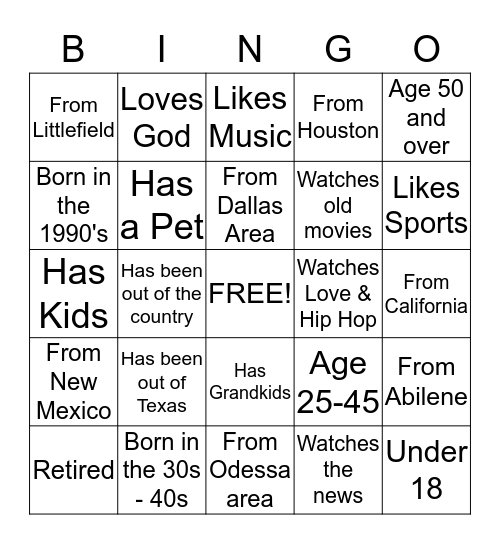 Family Reunion 2013 Bingo Card