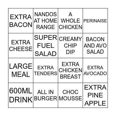 NANDOS BINGO  Bingo Card