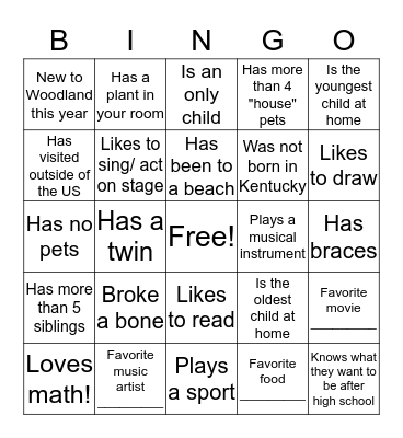 Get to Know You BINGO Card