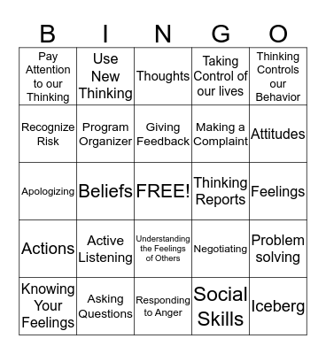 Thinking For A Change Bingo Card