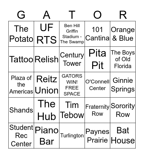 Gator Bingo Card