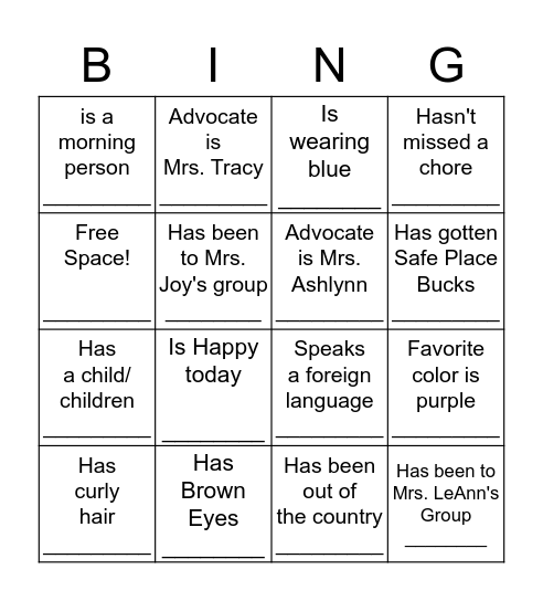 People Bingo: Find Someone Who... Bingo Card