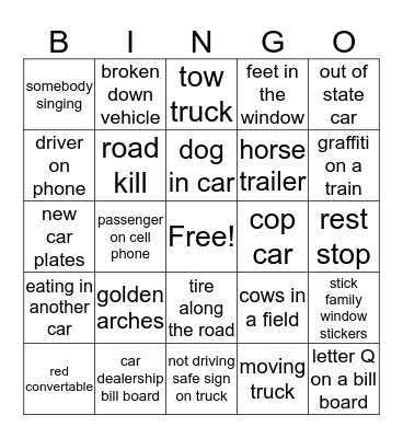 Road Trip Bingo Card