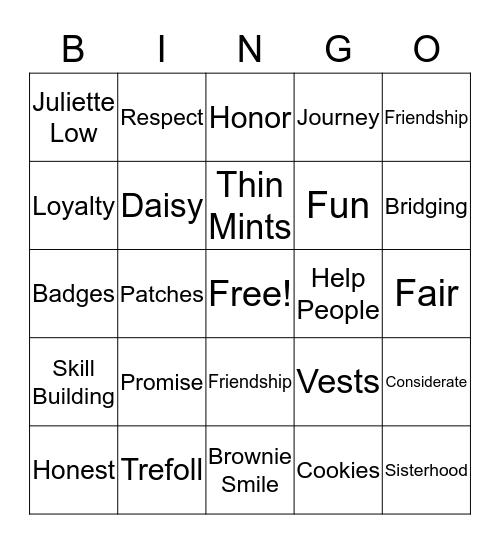 Brownie Bingo Card