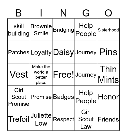 Brownie Bingo Card