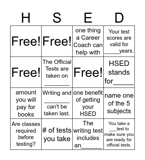 Bridges to Success: Listen for the answers and win a prize! Bingo Card