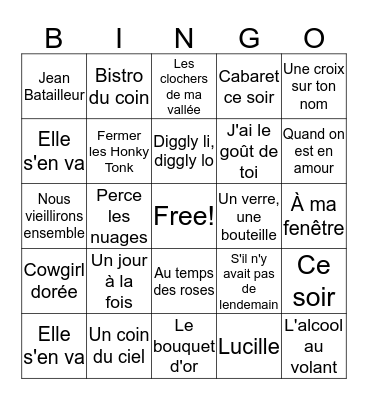 Bingo musical Western Bingo Card