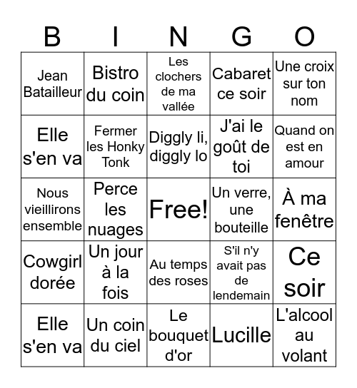 Bingo musical Western Bingo Card