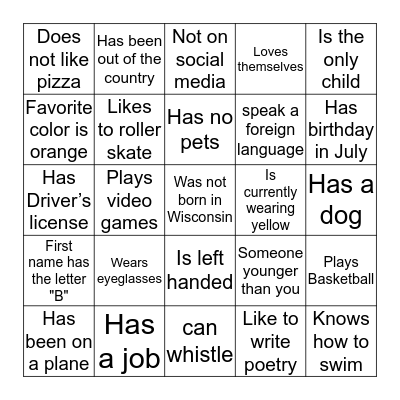 Find Someone Who.... Bingo Card