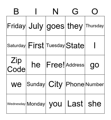 Untitled Bingo Card