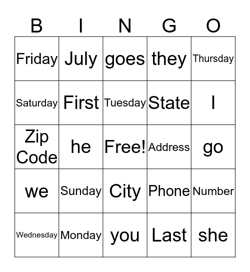 Untitled Bingo Card