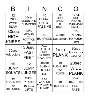 WORK IT OUT!  Bingo Card