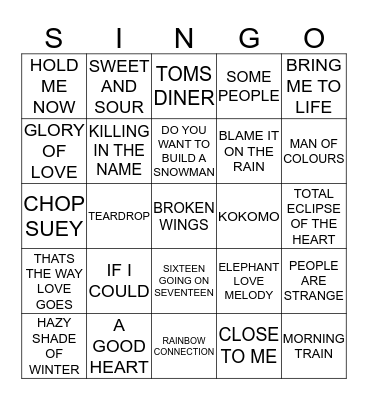 102 RANDOM HITS #2 Bingo Card
