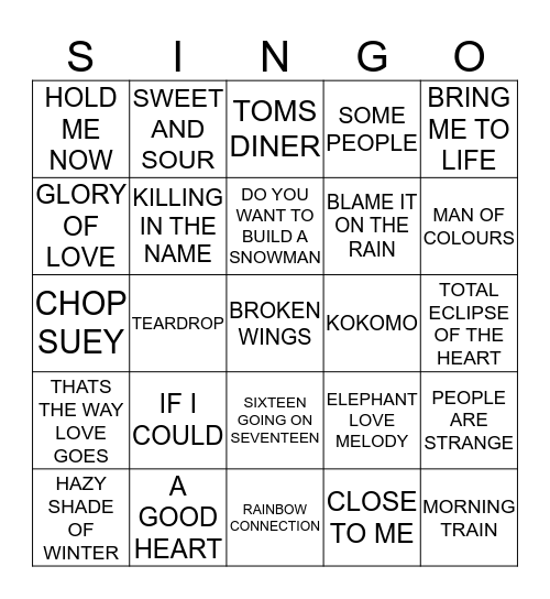 102 RANDOM HITS #2 Bingo Card