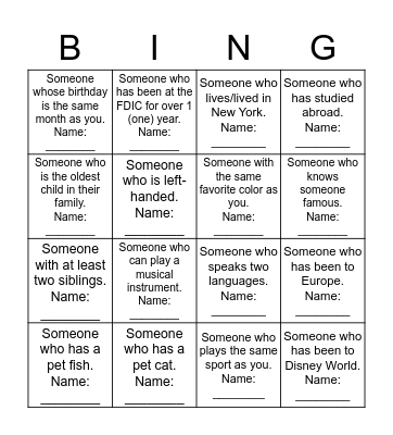 Student Intern Symposium Icebreaker Bingo Card