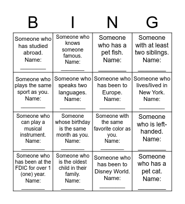 Student Intern Symposium Icebreaker Bingo Card