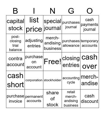 Accounting Ch 8/9 Bingo Card