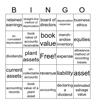 Accounting Ch 13 Bingo Card