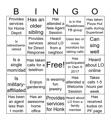 Liveops Bingo Card