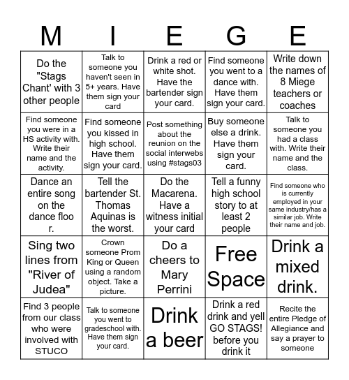 Miege 2003 Reunion Bingo Card