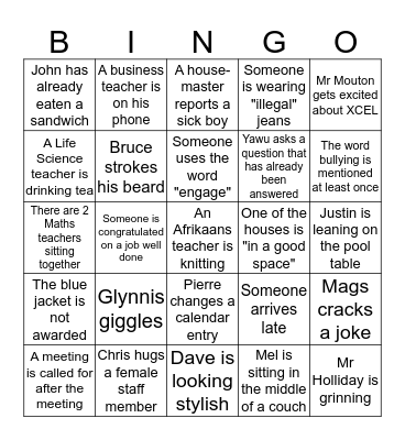 Staff Meeting Bingo Card