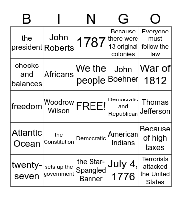 Bingo:  July 27, 2013 Bingo Card