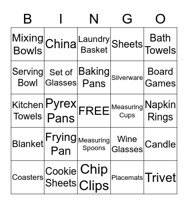 Bridal Bingo Card