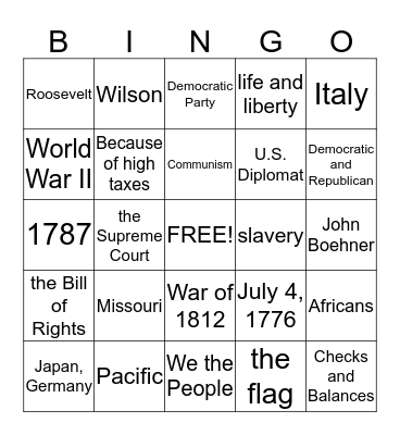 Bingo:  July 26, 2013 Bingo Card
