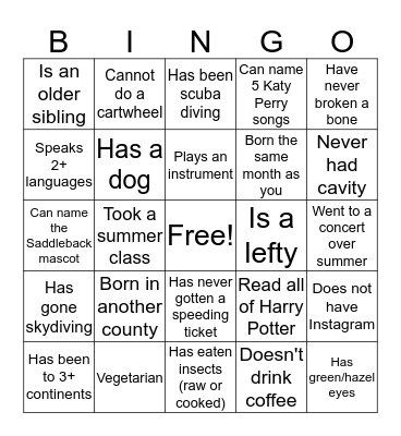 ASG Fall Retreat 2017 Bingo Card