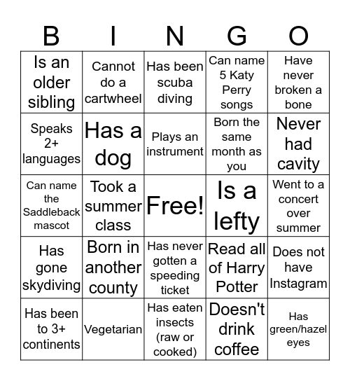 ASG Fall Retreat 2017 Bingo Card