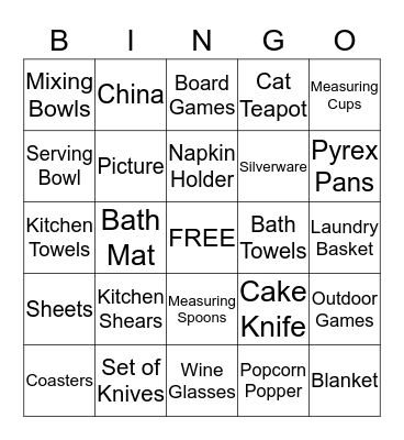 Bridal Bingo Card