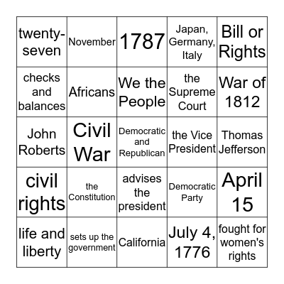 Bingo:  July 27, 2013 Bingo Card