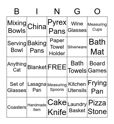 Bridal Bingo Card