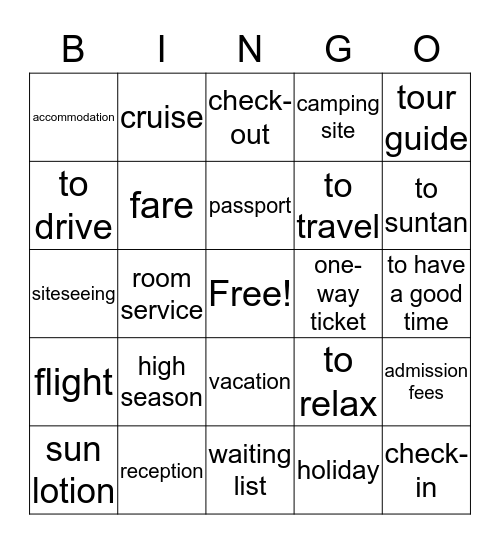 Tourism Vocabulary Bingo Card