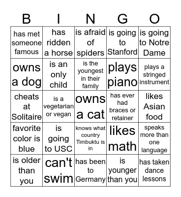 Find Someone Who . . . Bingo Card