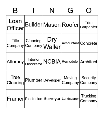 Come Build With US Bingo Card