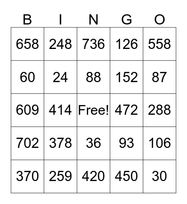 MULTIPLICATION BINGO!  Bingo Card