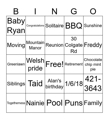 Davies Day 2017 Bingo Card