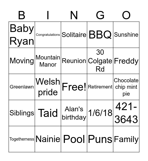 Davies Day 2017 Bingo Card