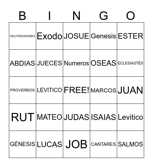 LIBROS DE LA BIBLIA Bingo Card