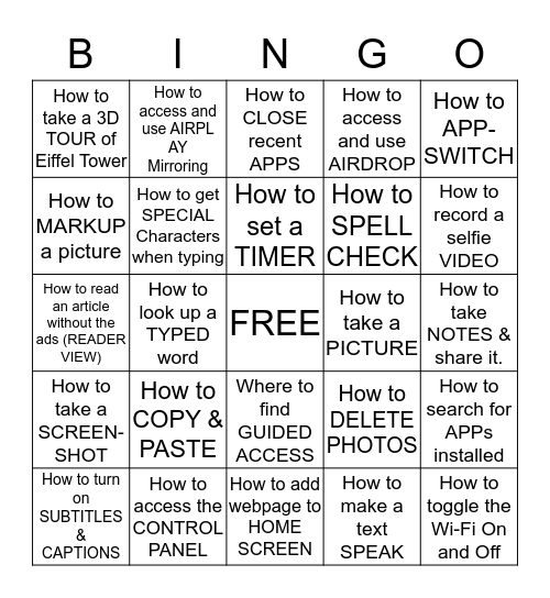 iPad Basics PD Bingo Card