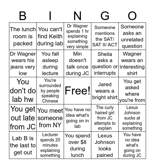 UPENN SUMMER DISCOVERY BINGO Card