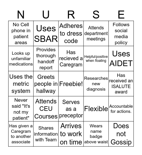 Professionalism in Nursing Bingo Card
