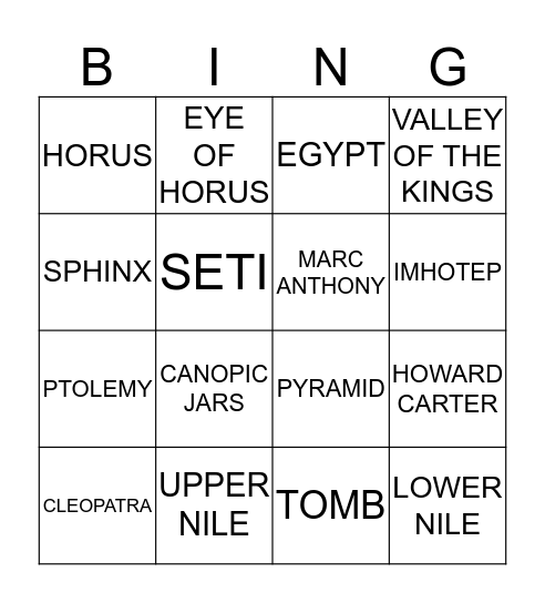 Egyptian Bingo Card