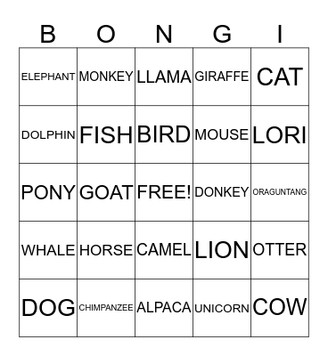 SPIRIT ANIMAL Bingo Card