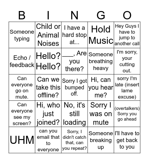 Confrence Call Bingo  Bingo Card